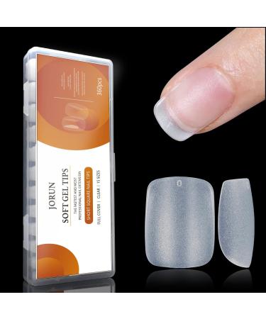 360PCS Extra Short Square Gel False Nail Tips Clear Soft Gel Full Fover Nail Tips Suitable for Nail Salon or Home DIY Gel Nail Extension Tips 15 Sizes 05-360pcs Short Square shaped