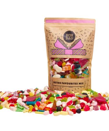 BON BAG - Classic Retro Favourites Pick And Mix Sweets 1L Pouch Party Bags Of Sweets. Bulk Candy Assortment In Large Resealable Bag (800g)