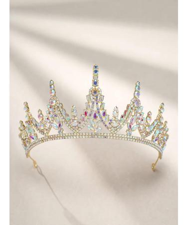 SweetV Gold Tiara Crown for Wedding, Quinceanera, Prom - Iridescent Crystal Hair Accessories for Women and Girls - Buy Online on SooperMarket.com