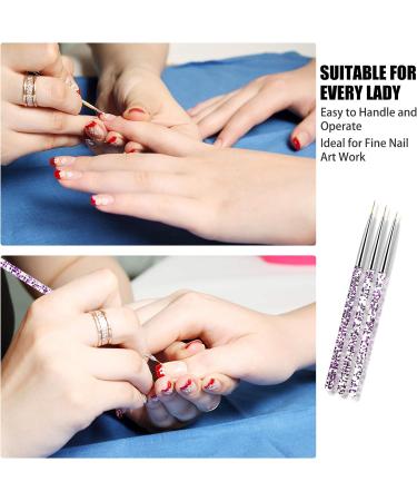 Hanyousheng 3 Pcs Nail Art Brushes Set - Fine Detail Paint Brush Pen for DIY & Professional Nail Art Design - Purple - Buy Online on SooperMarket.com