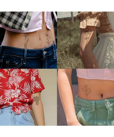 Esland Realistic Line Art Flowers Temporary Tattoos - Set of 10 Small Botanical Leaf Tattoo Stickers for Women - Buy Online on SooperMarket.com