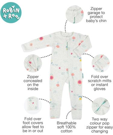 100% Cotton Two-Way Zipper Baby Sleepsuit Unisex Onesie Romper 12-18 Months - Flower Design - Buy Online on SooperMarket.com