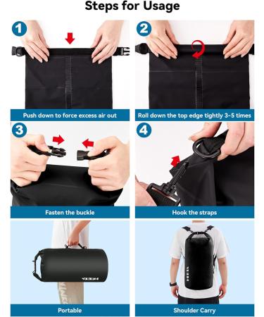 HEETA Waterproof Dry Bag 5L - Updated Version | Lightweight Roll Top Dry Storage Backpack with Emergency Whistle | For Travel Swimming Kayaking Camping | Black - Buy Online on SooperMarket.com