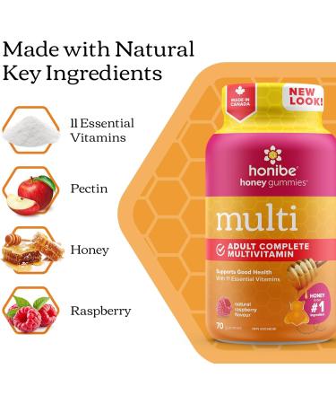 Honibe Complete Adult Multivitamin Gummies | Honey-Based Vitamins Made in Canada | Chewable Gummy Multivitamins for Women or Men | Daily Essential Vitamins and Minerals | Vegetarian Vitamin Gummies | 70 gummies | - Buy Online on SooperMarket.com