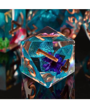 KERWELLSI DND Sharp Edged Resin Dice Set - 7pcs Translucent Polyhedral Dice for Dungeons and Dragons - Handmade RPG Game Dice Set with Gift Box - Flowers & Rainbow - Buy Online on SooperMarket.com
