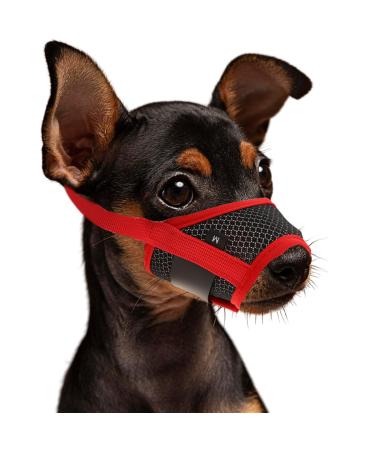 Wllhyf muzzle for dogs soft nylon muzzle breathable muzzle for pets biting antibells and chewing comfortable muzzle made of soft mesh adjustable straps for small dogs (red m) B-red