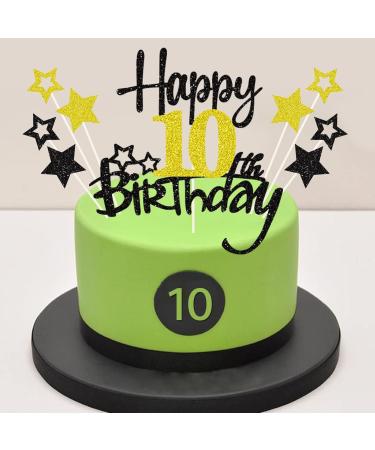 Happy 10th Birthday Cake Topper - Glittery 10 Years Party Decoration Black - Perfect for Cakes & Cupcakes! - Buy Online on SooperMarket.com