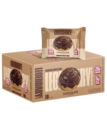 Legendary Foods High Protein Snack Chocolate Sweet Roll | 20 Gr Pure Protein Bar Alternative | Low Carb Food | Low Sugar and Gluten Free Keto Breakfast Snacks | Healthy Chocolate Flavored Rolls (10-pack)