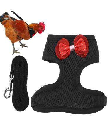 Chicken dishes and leash adjustable chicken cable rope outside-the-way dishes with leash for poultry hen chicken duck s number-black linen