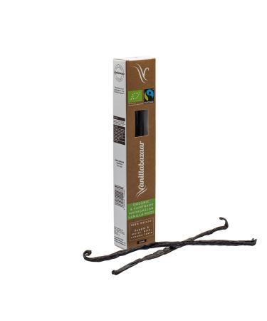 Vanillabazaar Sustainable Organic & Fairtrade Madagascan Grade A Beans - 2 Bourbon Premium Vanilla Pods in Resealable Tube for Chefs & Home Baking/Cooking