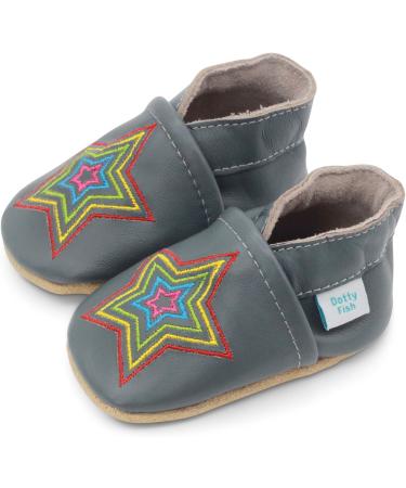 Dotty Fish Soft Leather Toddler Shoes for Boys | Non-Slip Suede Soles | Grey Rainbow Star | 0-6 Months to 4-5 Years - Buy Online on SooperMarket.com