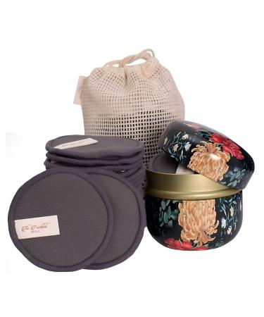 Reusable Makeup Remover Pads Set by Freckled Rebel. Includes 20 Makeup Remover Wipes with Laundry Bag adn Tin Can. Makeup Removal Face Cleansing Pads or Toner Pads for All Skin Types. Black Floral