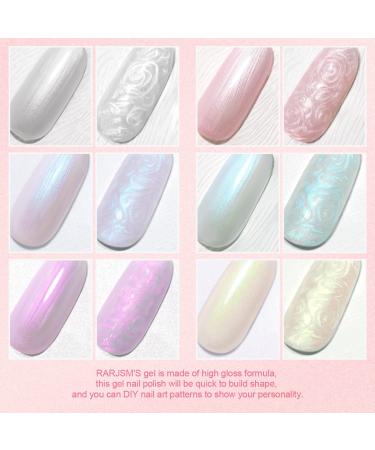 RARJSM Pearl Gel Nail Polish Set - 6 Colors Pearlescent Shell Glitter | White Gold Pink Green Purple Shimmer | Mermaid Nail Gel Soak Off | DIY Manicure with Swirl Thread Effect | LED UV Curing Required - Buy Online on SooperMarket.com
