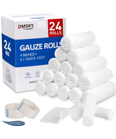 Gauze Rolls 24 Packs of 4 inches x 4.1 Yards Latex-Free Conforming Stretch Gauze Bandage Roll Non-Sterile Gauze Rolls and Medical Gauze Rolls Super Soft Woven for Primary Wound Dressing Support 4 IN Pack of 24
