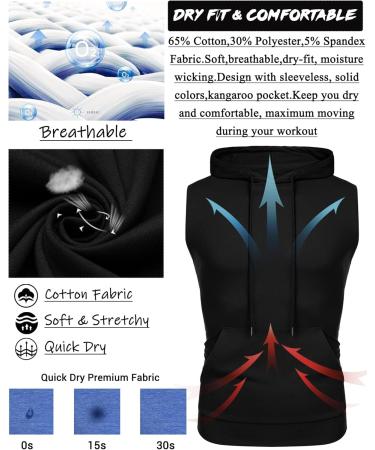 Babioboa Men's Tank Top Gym Hoodie - Sleeveless Fitness Bodybuilding Muscle Shirt with Pockets - Black L - Buy Online on SooperMarket.com