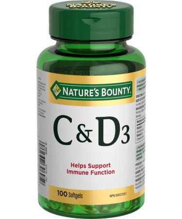 Nature's Bounty Vitamin C and D3 Pills Supplement An Antioxidant for the Maintenance of Good Health 100 Softgels