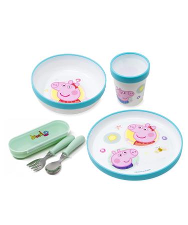 then thenoo peppa wutz children's tableware set slipproof with children's cutlery BPA free - 5 -part Peppa Pig dishes with plates bowl cup - reusable dishes and cutlery for children baby