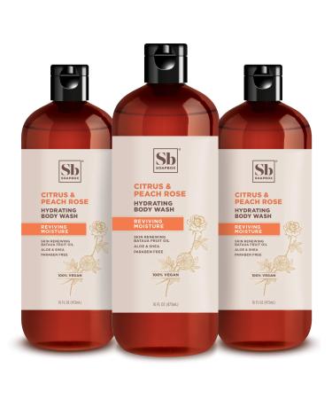 Soapbox Body Wash Citrus & Peach Rose - Moisturizing Body Wash Cleanser w/Aloe Vera & Shea Butter | Paraben Free Gluten Free Silicone Free Cruelty Free & Vegan Body Wash 16oz Bottles (Pack of 3)