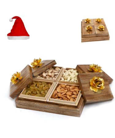 Jaiccha Ghasitaram Christmas Gifts Wooden 4 Dryfruits Box Wooden 4 Dryfruits Box Cap