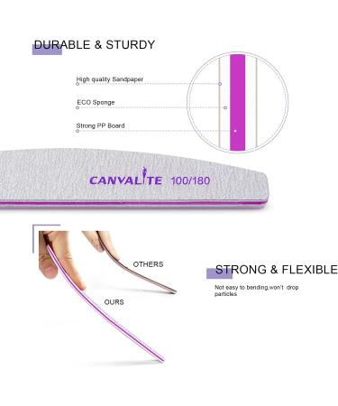 Canvalite 10 PCS Nail File Set - Professional Reusable Double Sided Emery Board (100/180 Grit) - Nail Styling Tools for Home and Salon - Half Moon Shape - 10 Count - Buy Online on SooperMarket.com