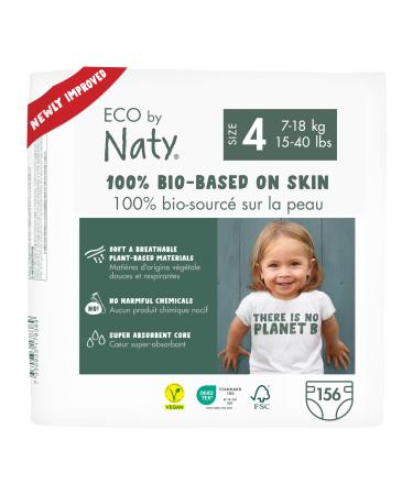 Eco by naty baby eco diapers - environmentally friendly premium bio diapers made of plant -based materials ideal for sensitive baby skin (size 4 - 156 pieces) - monthly box size 4 (156 pieces)