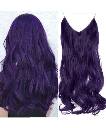 OMGREAT Halo Hair Extensions with Invisible Transparent Wire Curly Wavy Hidden Crown Secret Hairpiece for Women 20 Inch 4.4 Oz - Deep Purple 20Inch&Curly Deep Purple