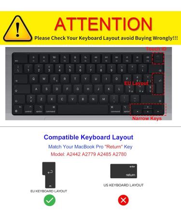 CaseBuy Premium Ultra Thin Keyboard Cover for 2023 2022 2021 M3 M2 M1 Pro/Max Apple MacBook Pro 14" 16" Model A2442 A2779 A2918 A2485 A2780 A2991 EU Keyboard Layout Protector Skin -Clear MacBook Pro 14" 16"(2021-2023) - Buy Online on SooperMarket.com
