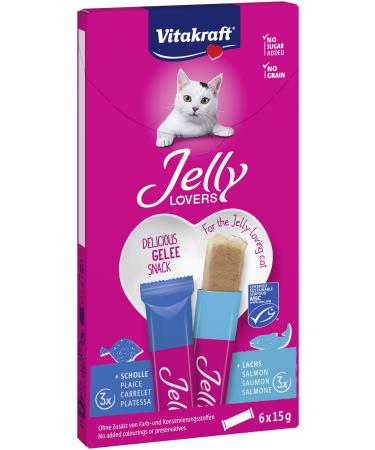 Vitakraft Jelly Lovers cat snack with salmon and plaice in bulk pack without added sugar and grains (6x 15g)