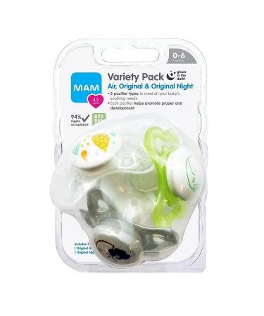 MAM Variety Pack Baby Pacifier | Promotes Healthy Oral Development | 0-6 Months | Unisex | 3 Types | 3 Count - Buy Online on SooperMarket.com
