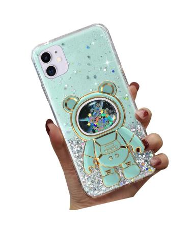 Tivenfezk Nadoli for iPhone 12 Mini Treibsand B r astronaut Hidden Stander Shell caricature glitter astronaut stand soft silicone bling mobile phone shell transparent protective cover iphone 12 mini green