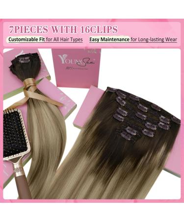 Youngsee 40cm Clip in Balayage Extensions | Real Hair Brown & Blonde | 120g - 7PCs Hair Clips - Buy Online on SooperMarket.com