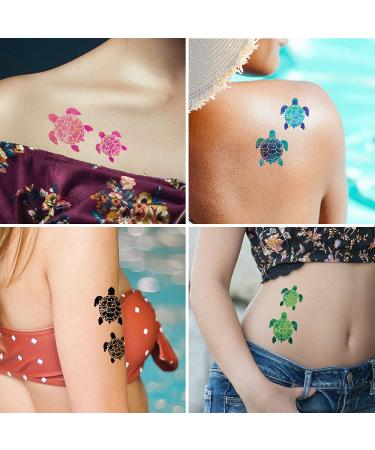 WIRESTER Temporary Tattoo Stickers - Set of 12 Sea Turtle Designs for Kids & Adults - Face, Hand, Neck, Wrist - Party Favor Body Art - 6 x 7.87 inch Tattoo Sheet (Blue, Pink, Purple, Green, Black) - Buy Online on SooperMarket.com
