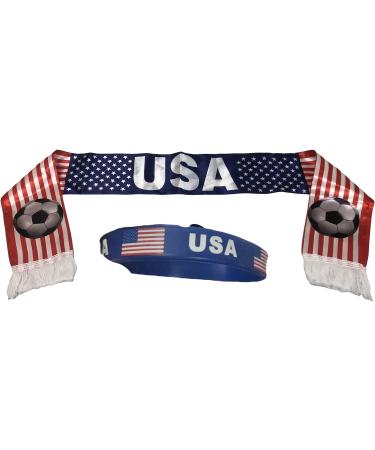 USA Soccer Scarf & Flag Set with Bracelet - Patriotic Red, White, and Blue Kit - Buy Online on SooperMarket.com