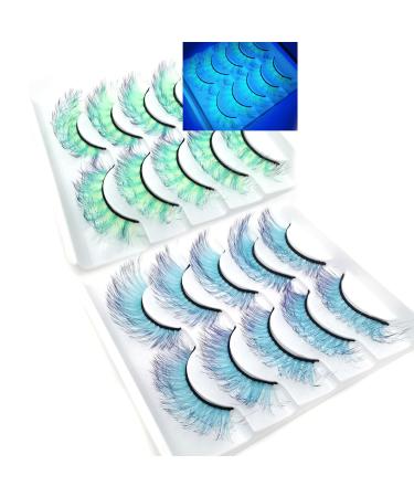 Ombre Colored False Eyelashes 3D Faux Fluffy Colorful Mink Lashes Natural Look 17-20mm Fluorescence Lashes for Stage Effect Drag Party Wedding Holidays Halloween 10 Pairs 2 Styles EYEL-043