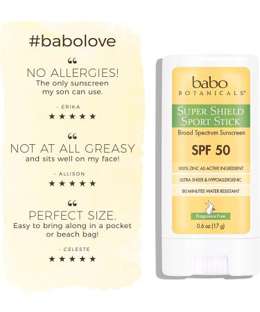 Babo Botanicals Super Shield Zinc Sport Stick SPF 50 - Organic, Fragrance-Free Sunscreen for Baby & Sensitive Skin (0.6 oz) - Buy Online on SooperMarket.com