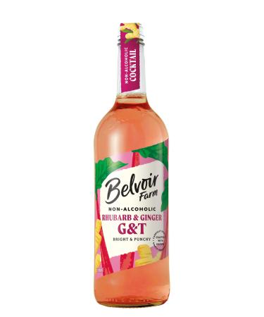 Belvoir Farm Non-Alcoholic Rhubarb & Ginger G&T - Real Rhubarb Juices & Natural Ginger Extract No Artificial Sweeteners Preservatives or Flavourings Vegan 6 x 750 ml