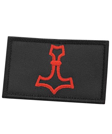 Mjolnir 2x3.25 Thor Hammer Black and Red Norse Viking Morale Tactical Military Touch Fastener Patch