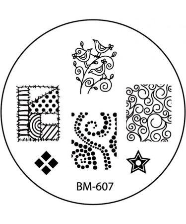 STAMPING STENCIL # BM-607 Patchwork birds dot pattern star flourish