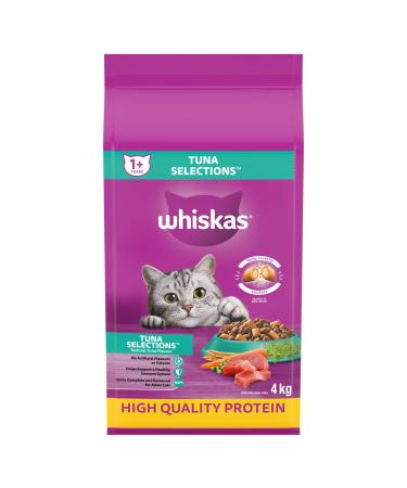 Whiskas Tuna Selections Adult Dry Cat Food Natural Tuna Flavour 4kg Bag