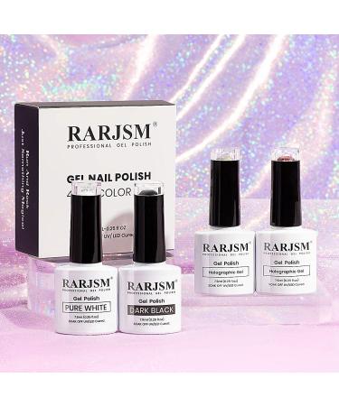 RARJSM Holographic Nail Polish Set - Black, White, Silver, Rose Gold Glitter Gel Polish - 4PCS 7.5ML UV LED Manicure Varnish Gift Set - Buy Online on SooperMarket.com