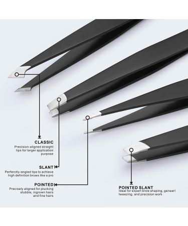 Precision 4-Piece Eyebrow Tweezer Set | Slant & Pointed Tips for Hair Removal | Black - Buy Online on SooperMarket.com