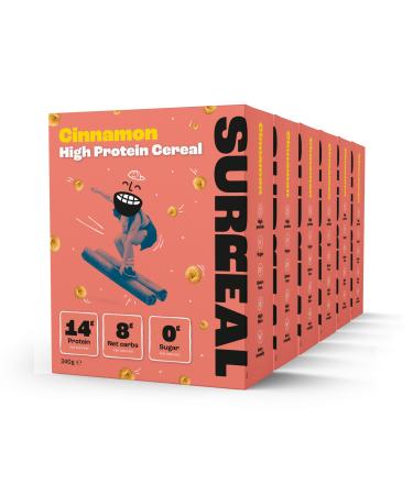 Surreal Cinnamon - High Protein Cereal 6 Pack - Low Sugar- Healthy Plant Based Cereal - High in Fibre - Low Carb - Gluten Free - Vegan - 13g of Protein 0g of Sugar - 240g per Box