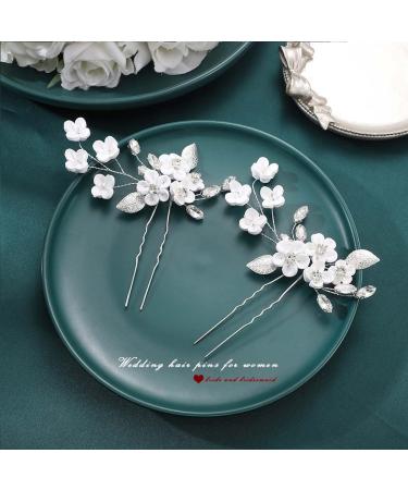 Silver Crystal Flower Bride Wedding Hair Pins - Pack of 2 | Bridal Hair Accessories for Women and Girls - Buy Online on SooperMarket.com