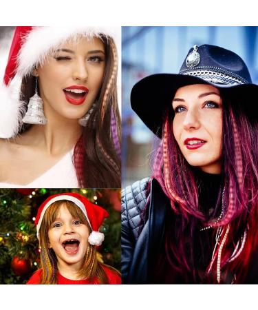 Feather Hair Extensions Kit: 16 Inches 50 Strands Colored Hair Extensions with Rooster & Peacock Feather Earrings - Ideal Christmas Hair Accessories for Women and Girls - Buy Online on SooperMarket.com