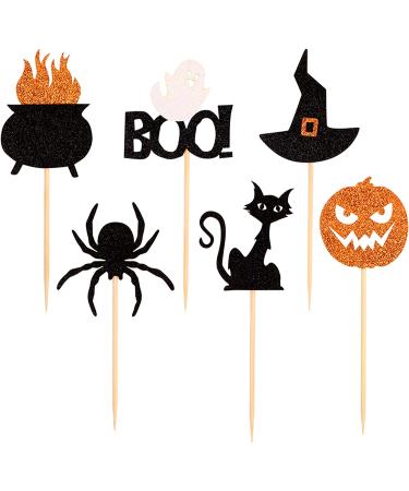 36 Pack Halloween Cupcake Toppers - Witch Hat, Spider, Pumpkin, Ghost, Cat Cupcake Picks - Ideal for Baby Showers, Birthdays, Halloween Parties - Cake Decor Supplies (Pattern 1) - Buy Online on SooperMarket.com