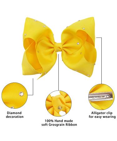 Sparkly Rhinestone 8-Inch Hair Bows Clips - 14 Piece Set for Girls, Toddlers, and Teens - Buy Online on SooperMarket.com