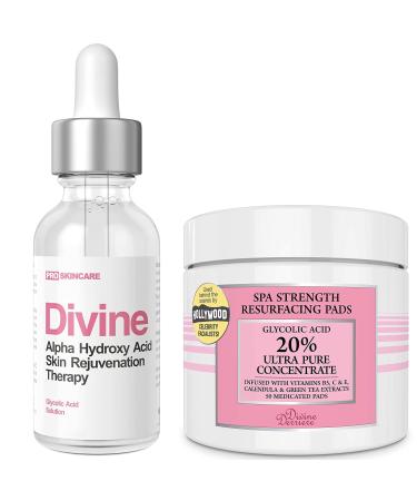 Anti Aging Skin Care Set: Glycolic Acid Peel 40% Glycolic Resurfacing Pads & pH Neutralizer Spray - This Ultra Potent Duo Will Purify Your Skin & Eliminate Wrinkles Acne Scarring For an Ultra Clear