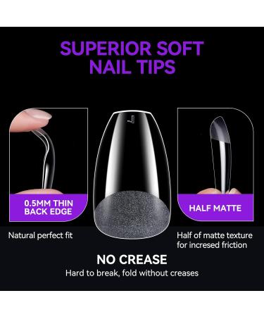Gelike EC Short Coffin Nail Tips - 240PCS | Soft Gel Full Cover Nail Extensions | Pre Etched Clear False Nails | Press On Nails | 10 Sizes - PMMA Resin - Buy Online on SooperMarket.com