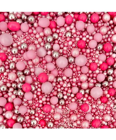 Pink metallic hot pink sprinkles for party pearls chocolate balls edible cupcake cake toppers biscuits pearls decoration 100s 1000s bright hen party bridal baking PINK LEMONADE