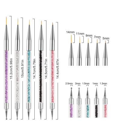 Sularpek 5 Pcs Double Ended Nail Art Brushes Set | Liner Brushes, Dotting Tools & Painted Pen for DIY Nail Designs - Buy Online on SooperMarket.com